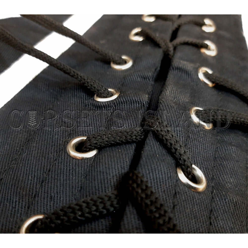 black and white strip cotton steel boned cincher corset hook and eye closure