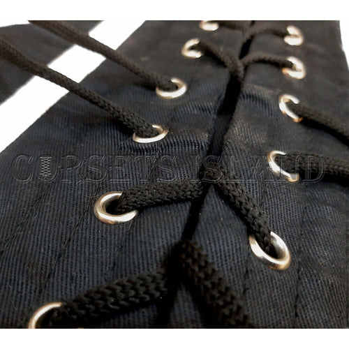 black and white strip cotton steel boned cincher corset hook and eye closure