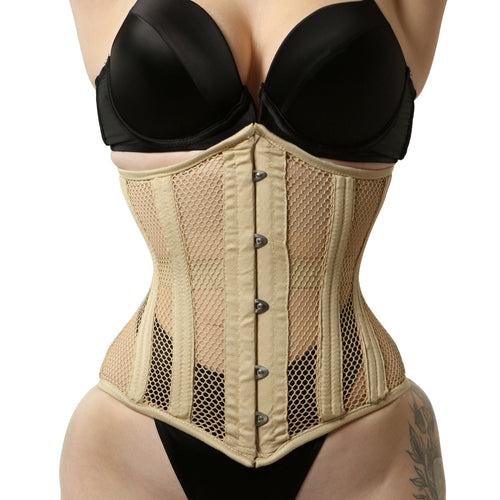 Beige Mesh Steel Boned Hourglass Corset for Shaping