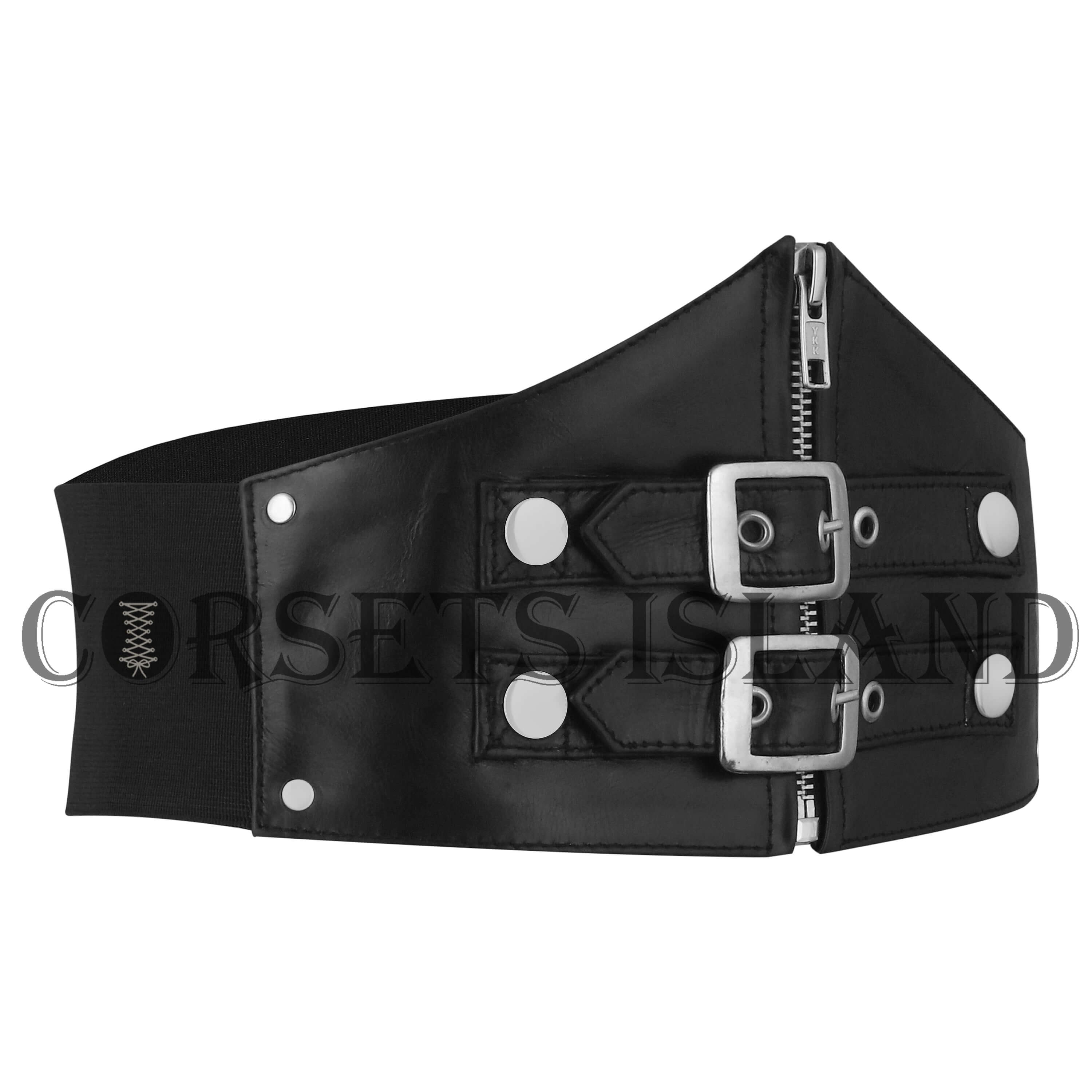 Black Leather Corset Belt with Silver Buckles – Bold Fit