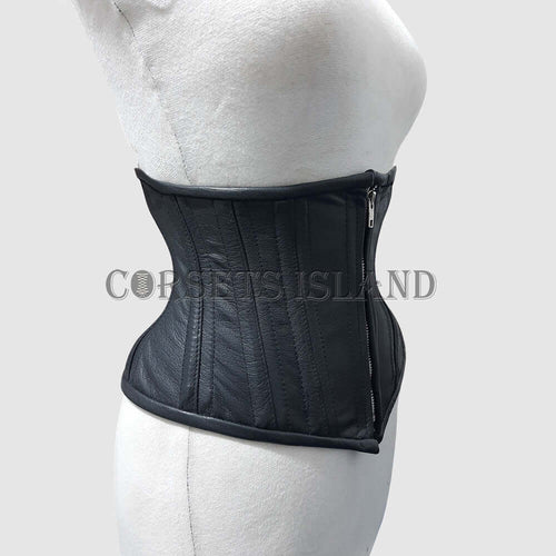 Black Leather Front Zipper Corset for Waist Training