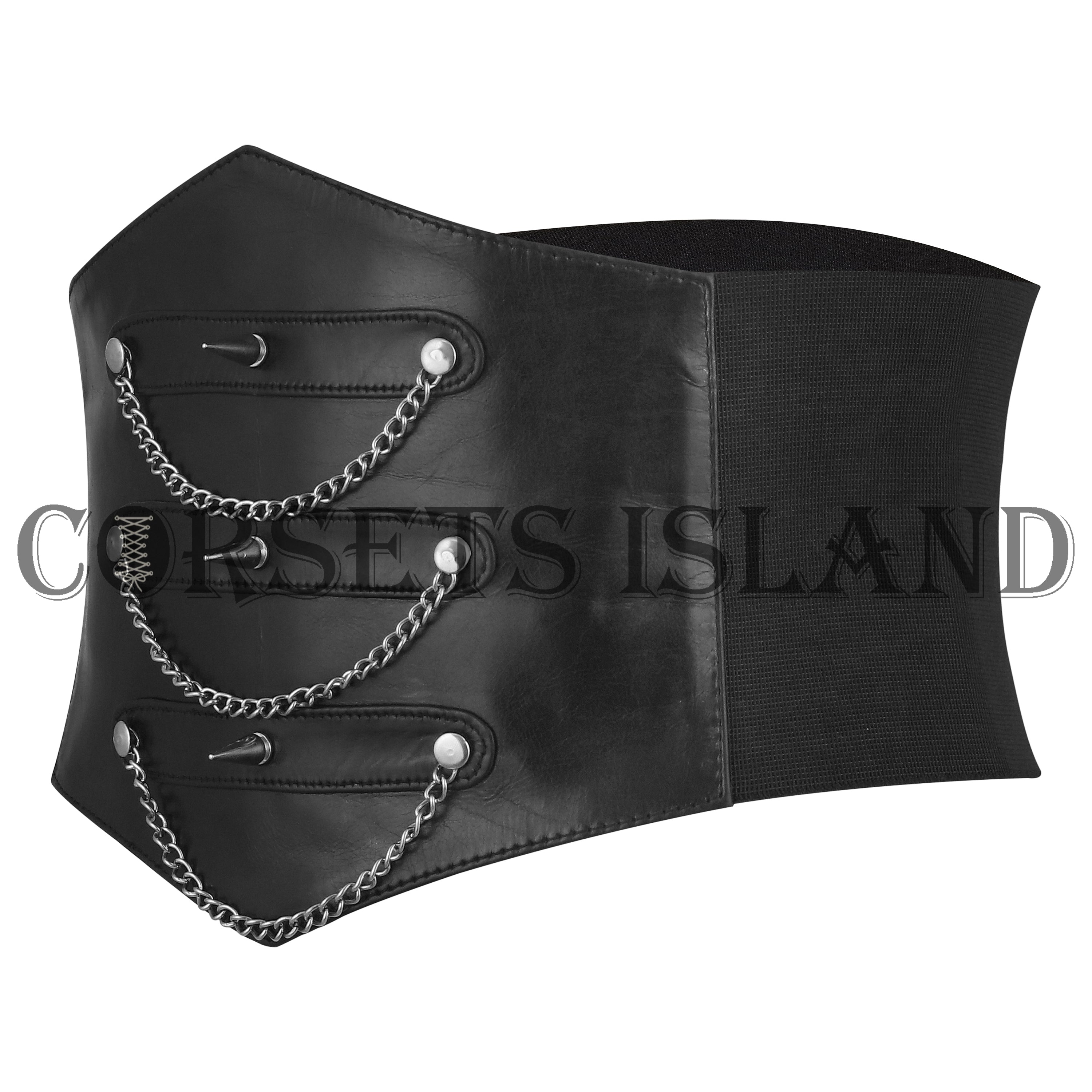 Black Leather Gothic Corset Belt with Chains - Plus Size