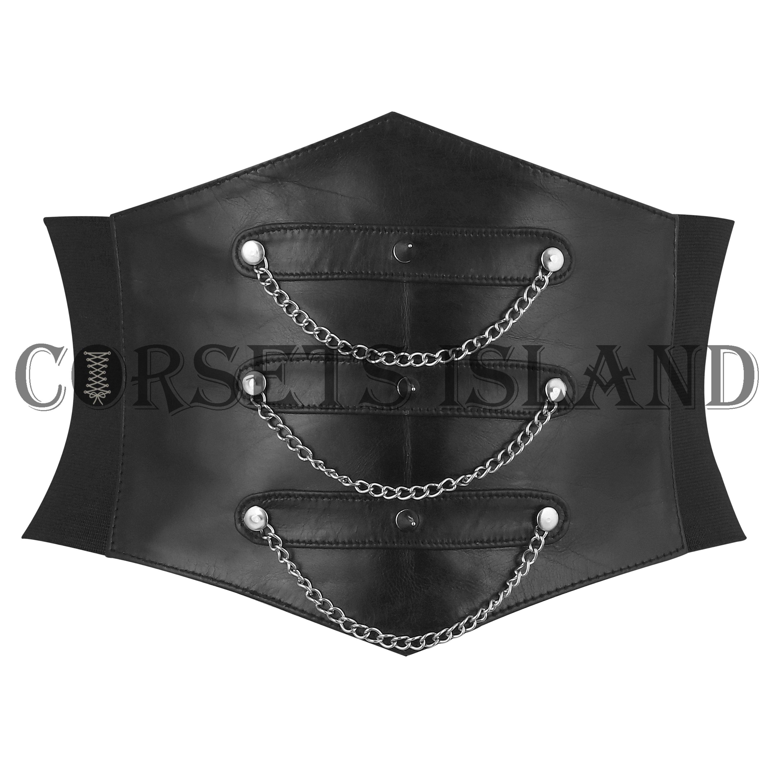 Black Leather Gothic Corset Belt with Chains for Women - Plus Size