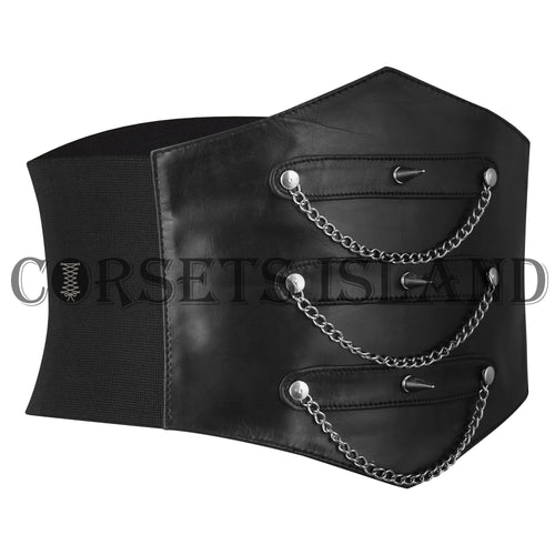 Black Leather Gothic Corset Belt with Chains for Women - Plus Size
