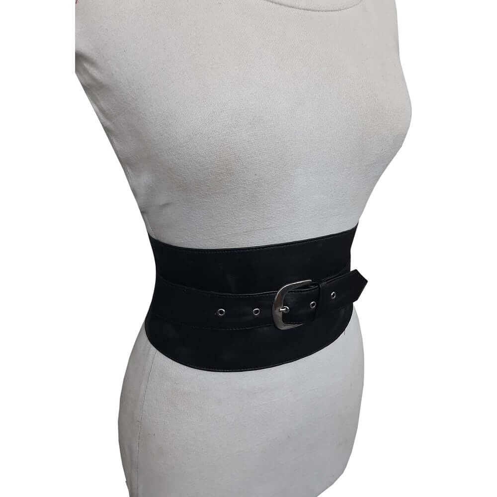 Black Leather Obi Sash Belt – Adjustable Fashion Belt for Women
