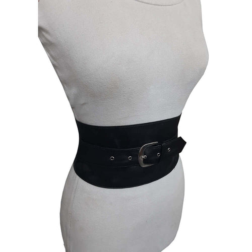 Black Leather Obi Sash Belt – Adjustable Waist Cincher for Women