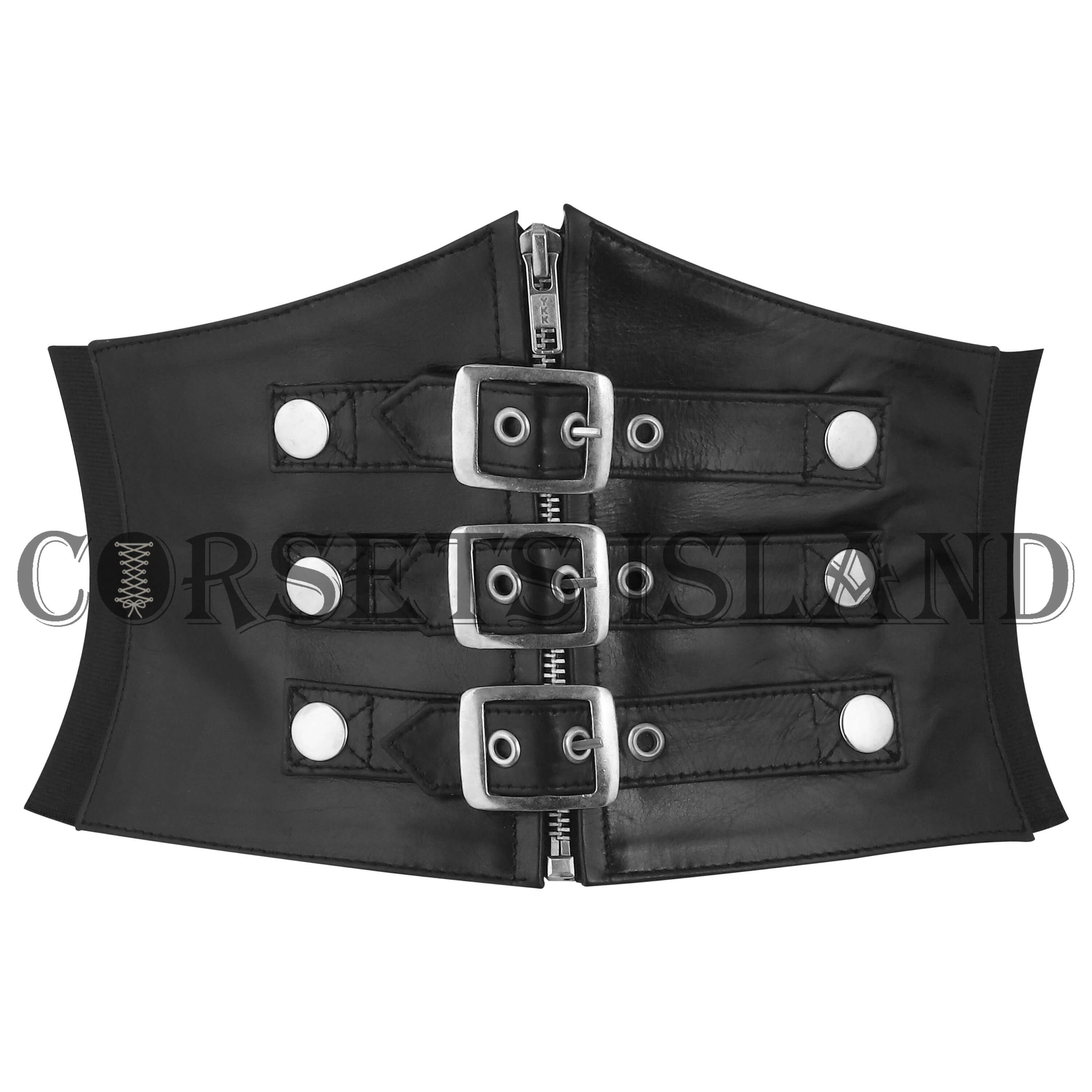 Black Leather Zipper Buckle Corset Belt for Women - Waist Cincher