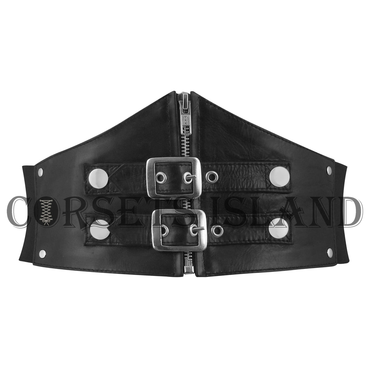 Leather Black Buckel Elastic Zipper Corset Belt