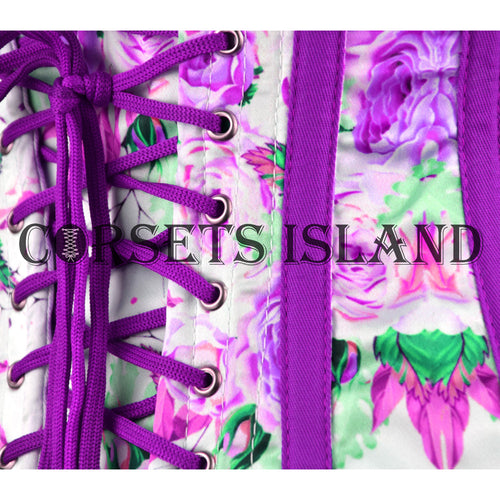 Floral Back Lace up Overbust Corset – Steel Boned for Waist Shaping