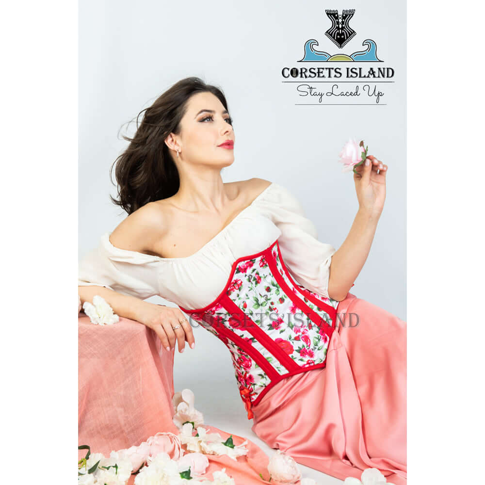 Floral Underbust Corset | Red And White Waist Trainer
