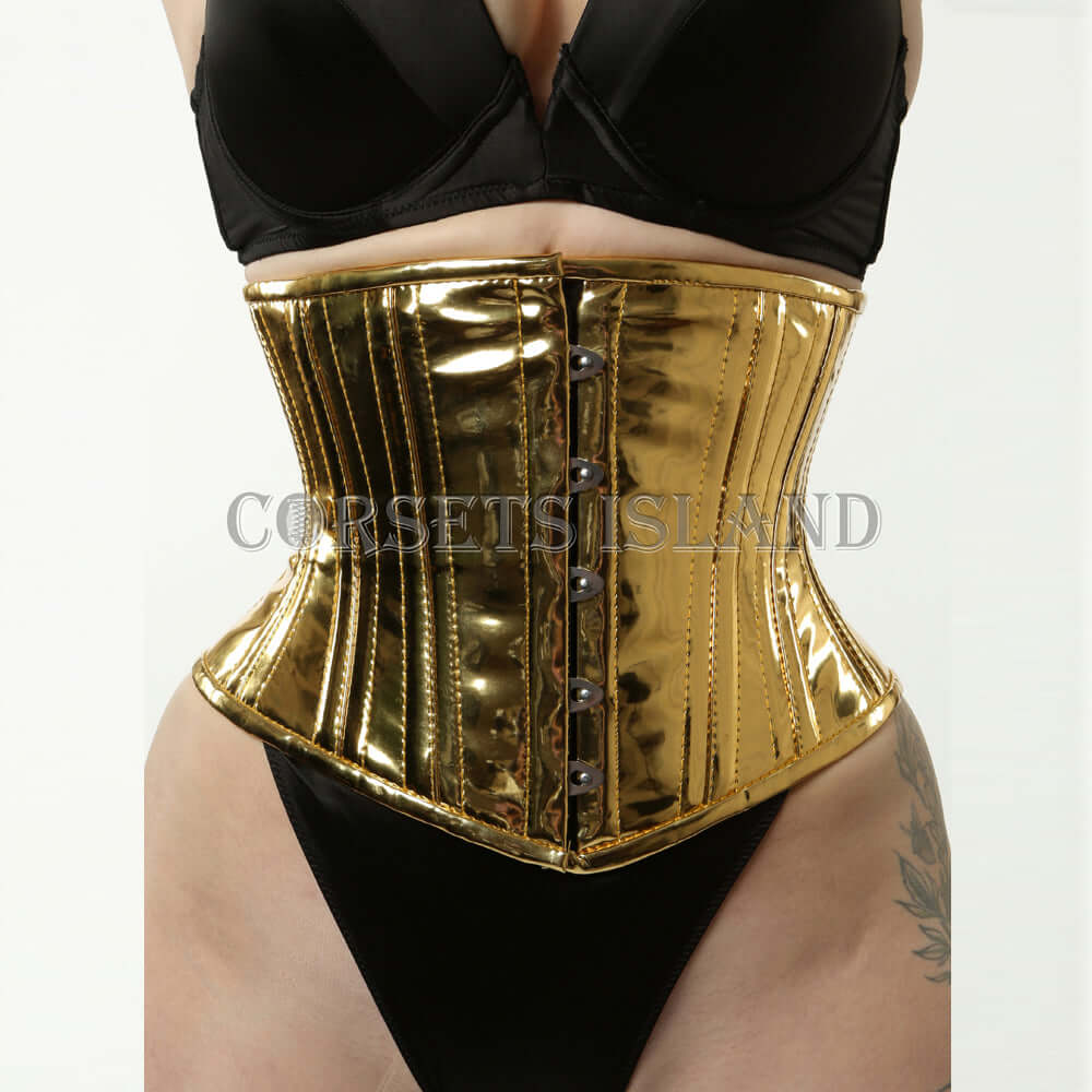 Alice - PVC Steel Boned Shaping Waspie Gold Corset | All Colors