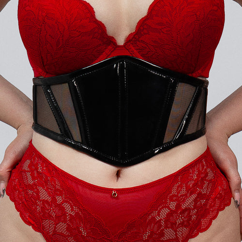 Sloane – Black PVC & Mesh Corset Belt