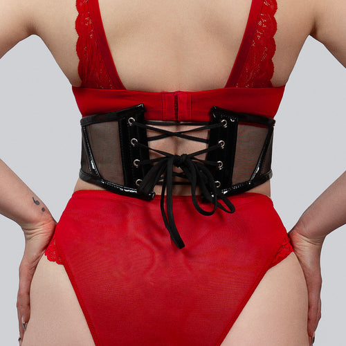 Sloane – Black PVC & Mesh Corset Belt