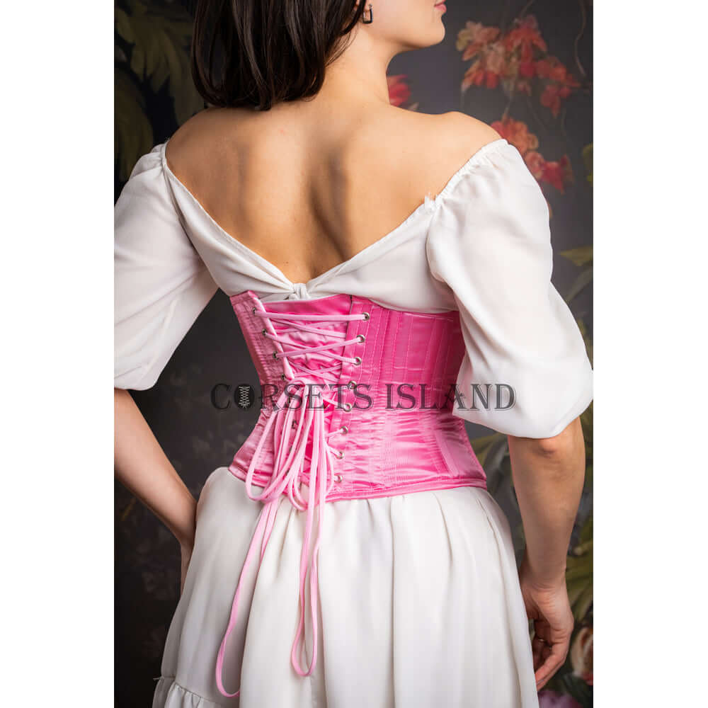 Lacing Pink Underbust Corset | Satin, Steel-Boned Waist Trainer