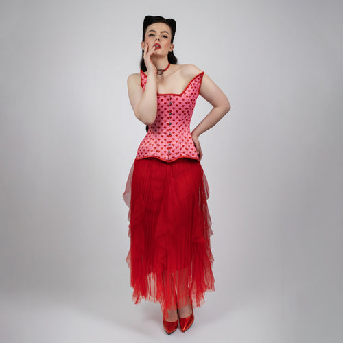 Quinn - Lestat shape - Double Steel Boned Pink Red Heart Pin-up Corset