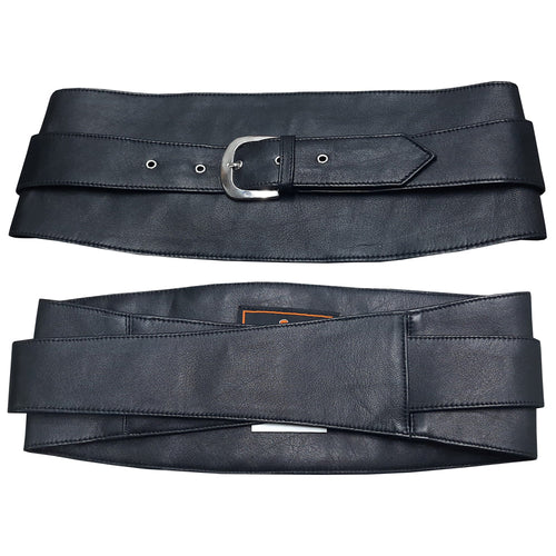 Obi Sash Tie Sheep Leather Black Buckel Belt