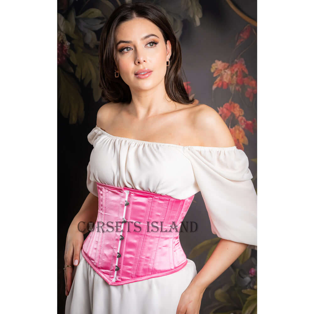 Pink Underbust Corset with Satin & Steel Boning for Waist Training