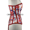 Red Floral Overbust Corset – Steel Boned for Waist Shaping