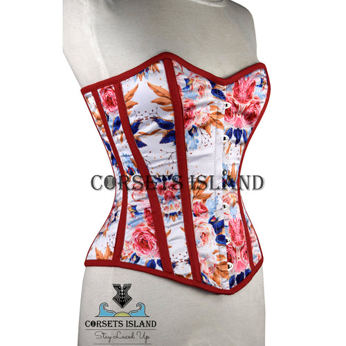 Red Floral Waist Trainer Corset – Steel Boned for Waist Shaping