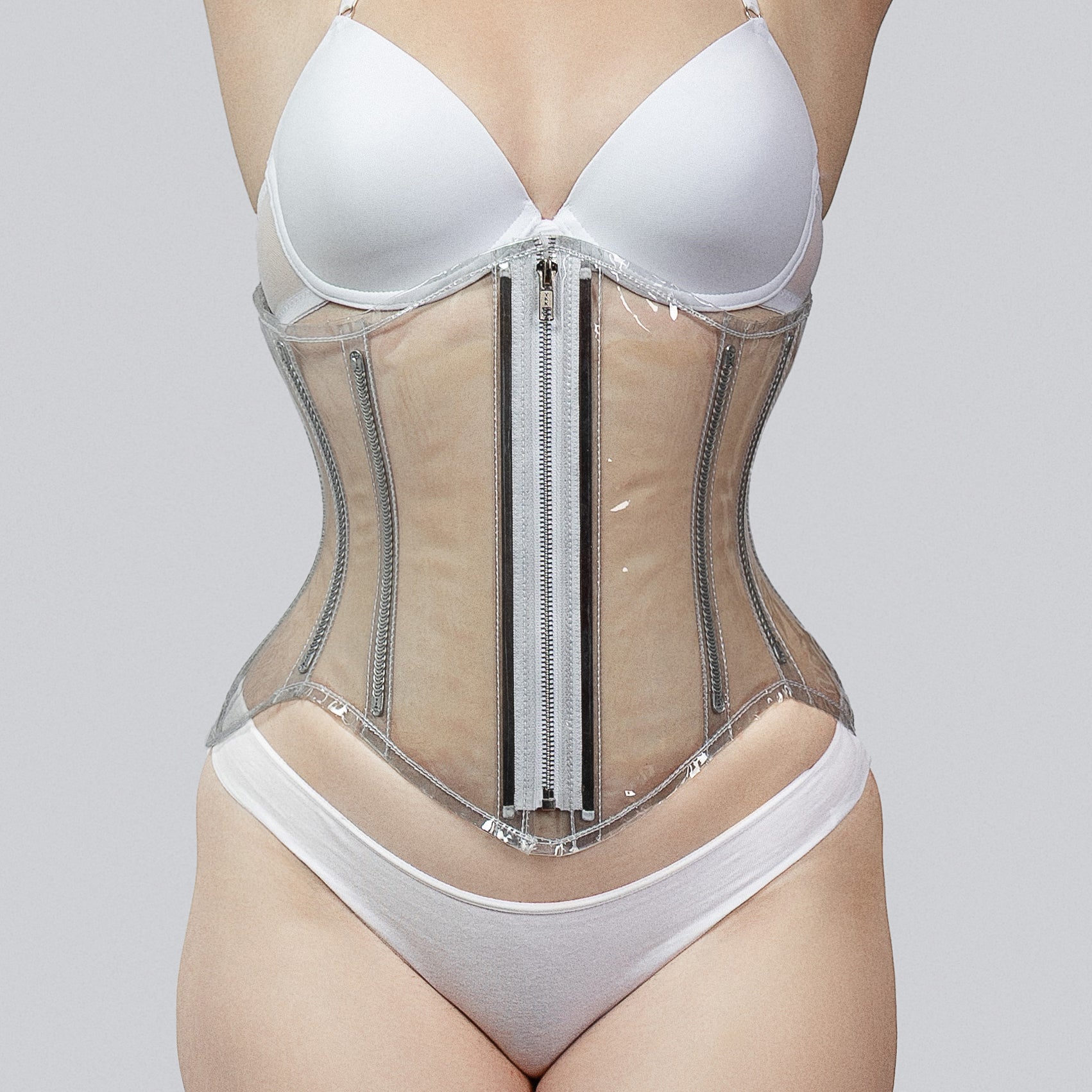 Mina – Transparent PVC Steel Boned Corset with Front Zipper