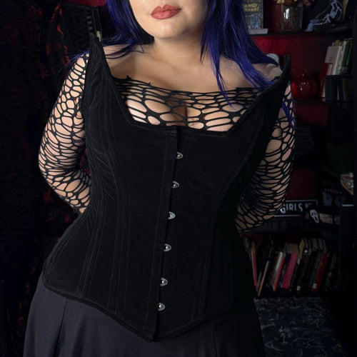 Lestat - Black Velvet Steel Boned Overbust Corset