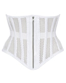White Mesh Zipper Underbust Corset – Breathable, Steel Boned Waist Shaper