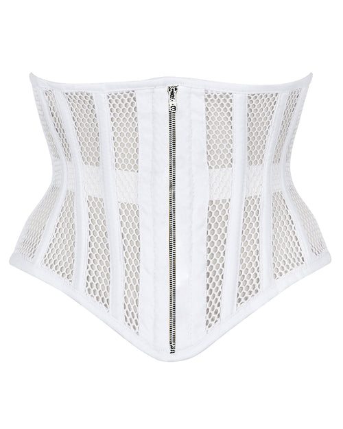 White Mesh Zipper Underbust Corset – Breathable, Steel Boned Waist Shaper