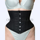 alice black cotton waspie corset front view hook and eye closure bone channels corsets island