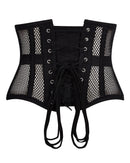 alice black mesh underbust corset back view lacing silver eyelets waspie cut corsets island
