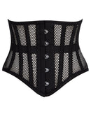 alice black mesh underbust waspie corset front view hook and eye closure corsets island