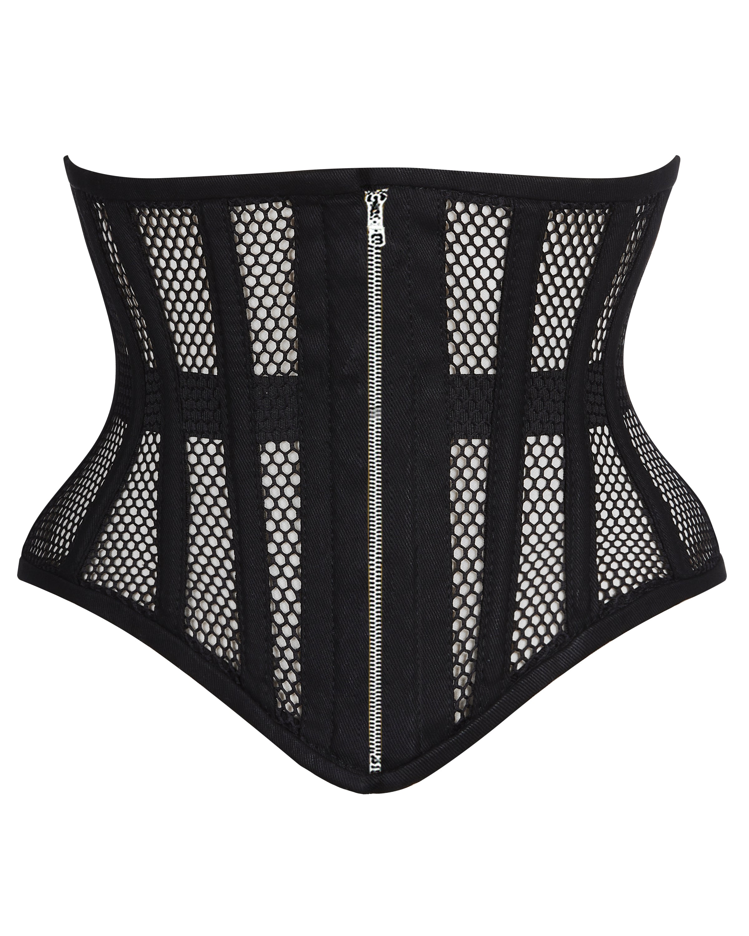 alice black mesh waspie corset front zip closure bone channels corsets island