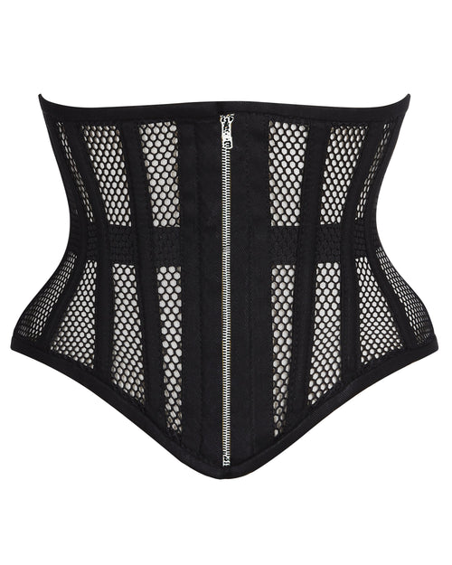 alice black mesh waspie corset front zip closure bone channels corsets island