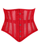 alice red mesh underbust waspie corset front view hook and eye closure corsets island