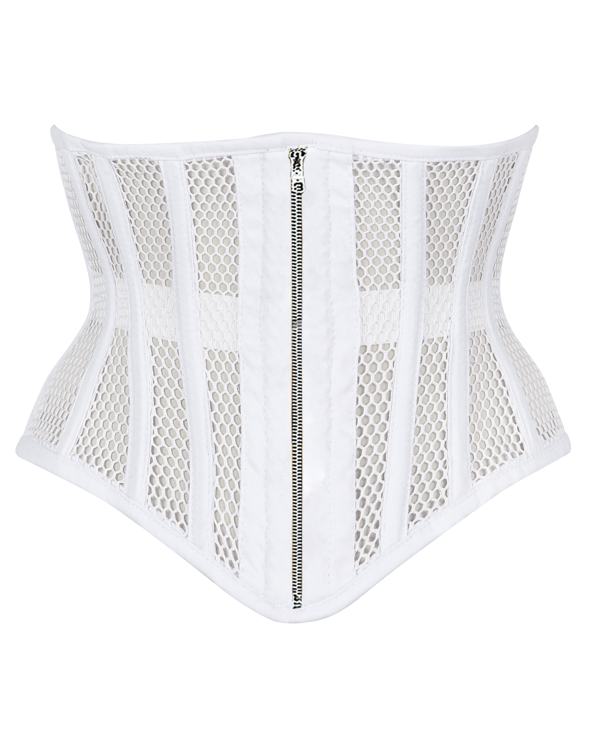 alice white mesh waspie corset front zip closure mesh panels corsets island