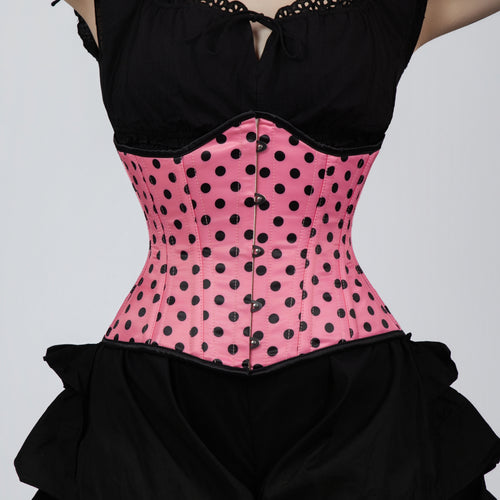 Anastasia - Black Pink Polka Dot Pin Up Waist Training Steel Boned Corset