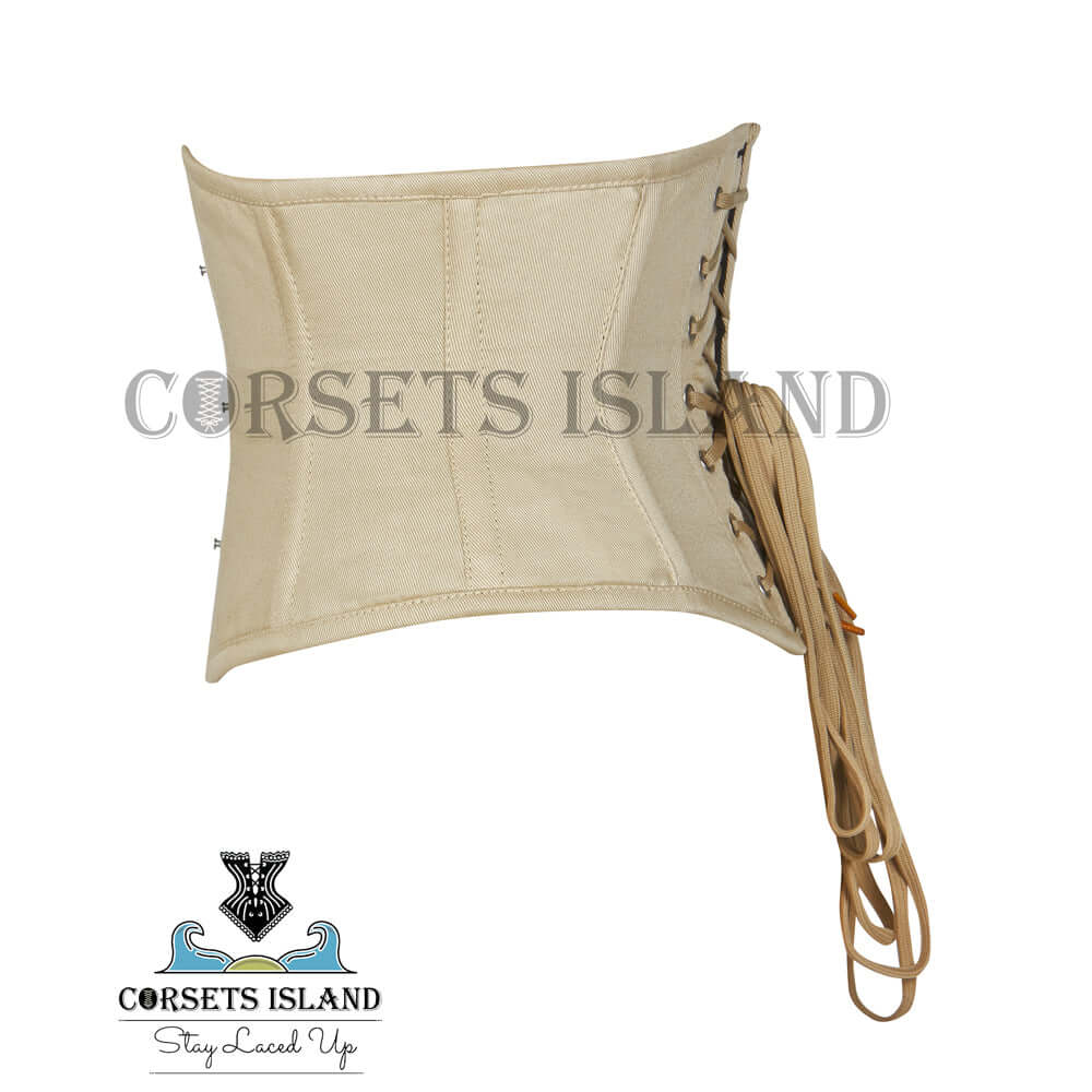 beige cotton steel boned waspie corset 