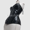 black pvc overbust corset side angle lace-up detail - corsets island