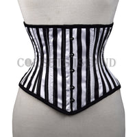 Alice – Black and White Striped Satin Steel Boned Waspie Corset