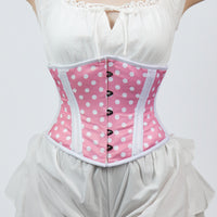 Bonnie - Pink White Polka Dot Pin Up Waist Training Steel Boned Corset