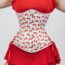 Susan - White Red Cherry Print Pin Up Corset with Adjustable Side Lacing