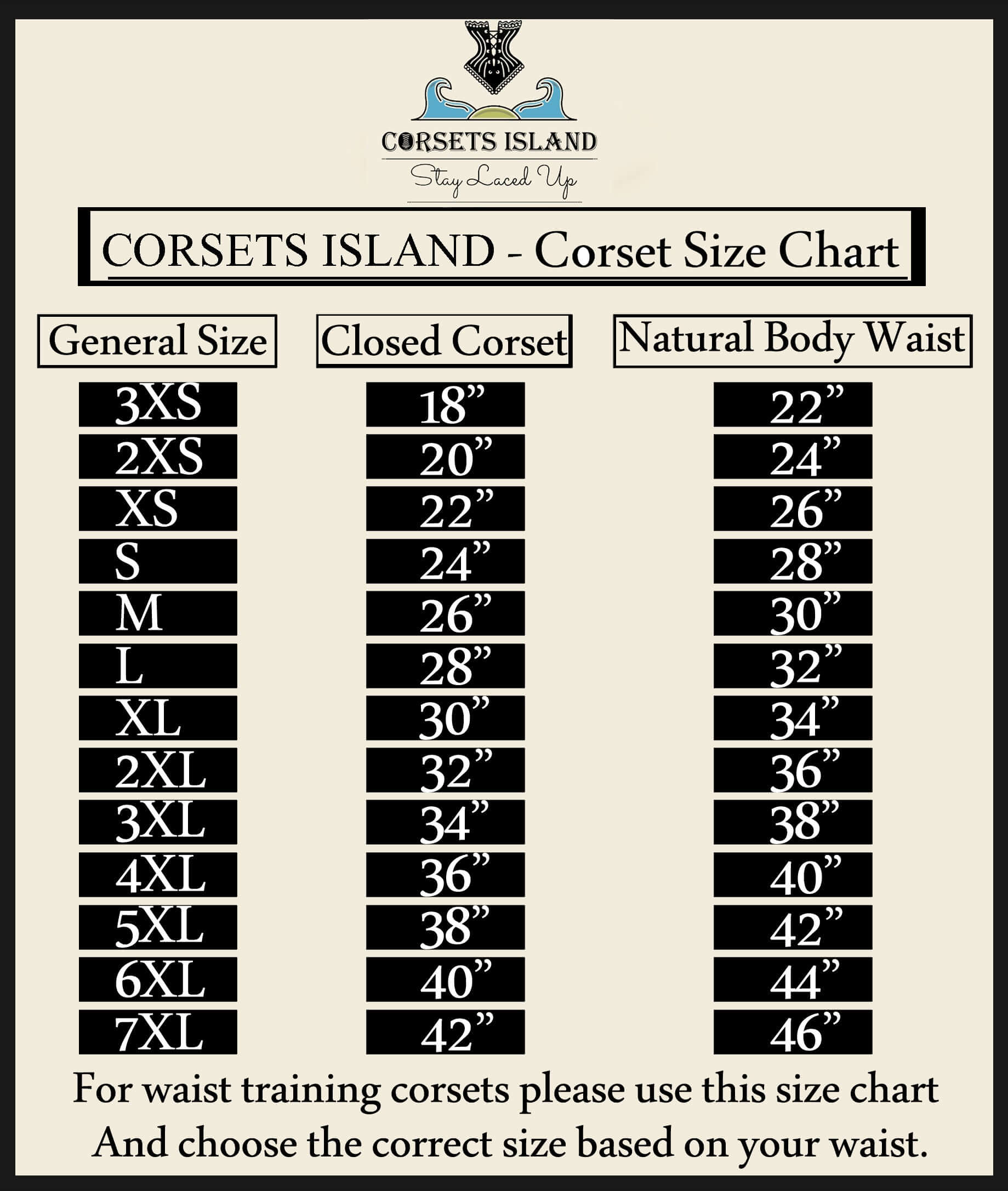 corset measurement chart
