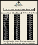 corsets island size chart 3xs to 7xl closed corset and natural waist measurements corsets island