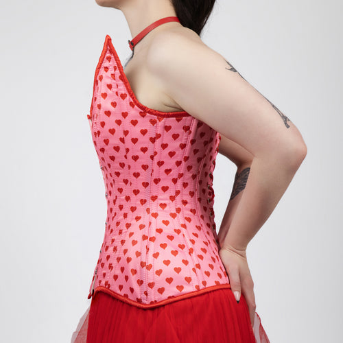 Quinn - Lestat shape - Double Steel Boned Pink Red Heart Pin-up Corset