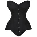 jessica black cotton hourglass overbust corset front view pointed shape hook and eye corsets island