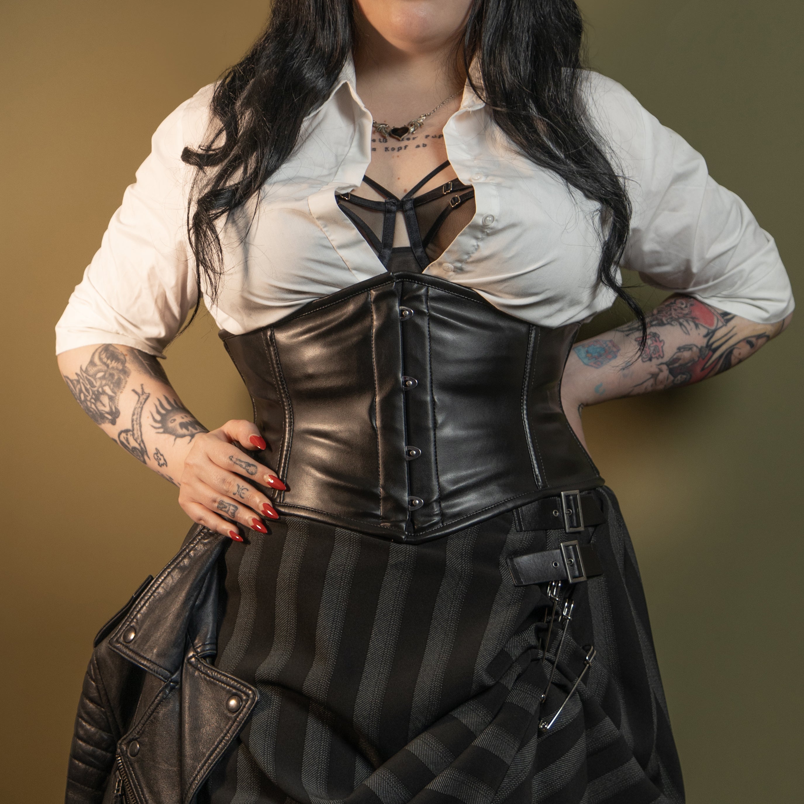 Lily - Leather Steel Boned Diamond Waspie Corset | All Colors