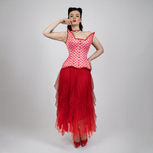 Quinn - Lestat shape - Double Steel Boned Pink Red Heart Pin-up Corset