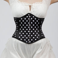 Lily - Black White Polka Dot Pin Up Steel Boned Waspie Corset