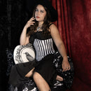 mina black and white striped satin corset portrait raven gothic decor corsets island
