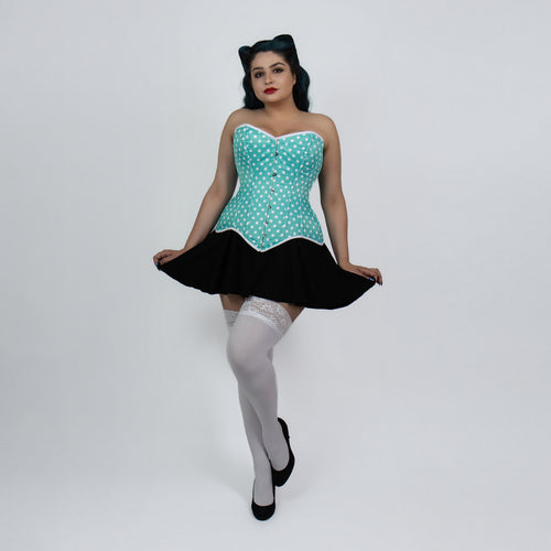 Jessica - Mint Green Polka Dot Pin Up Overbust Corset