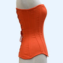 orange cotton steel boned overbust corset side view lace-up back - corsets island
